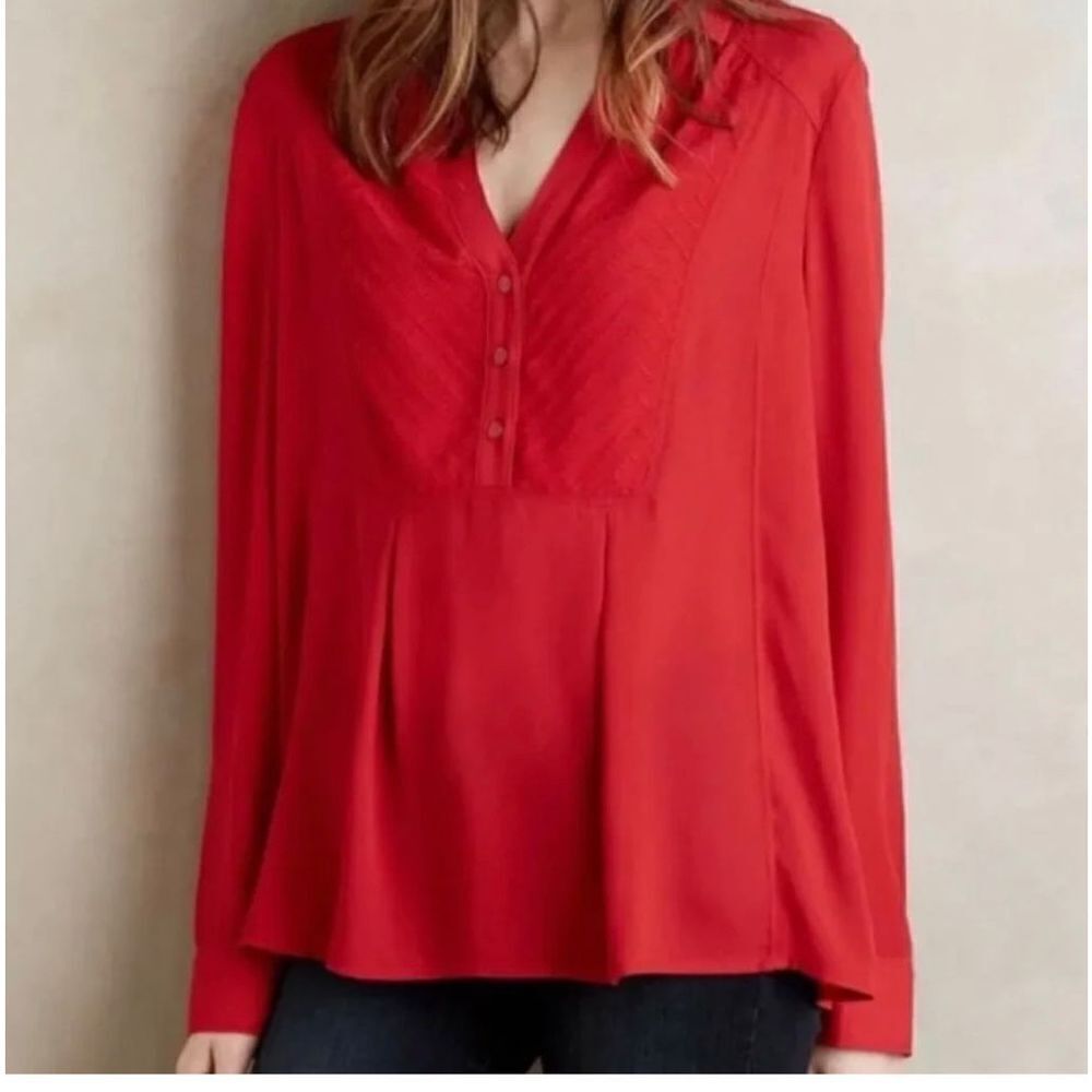 ANTHROPOLOGIE MAEVE Red Chevron Inlay Popover Top Blouse Sz. 4‎ - Picture 11 of 11